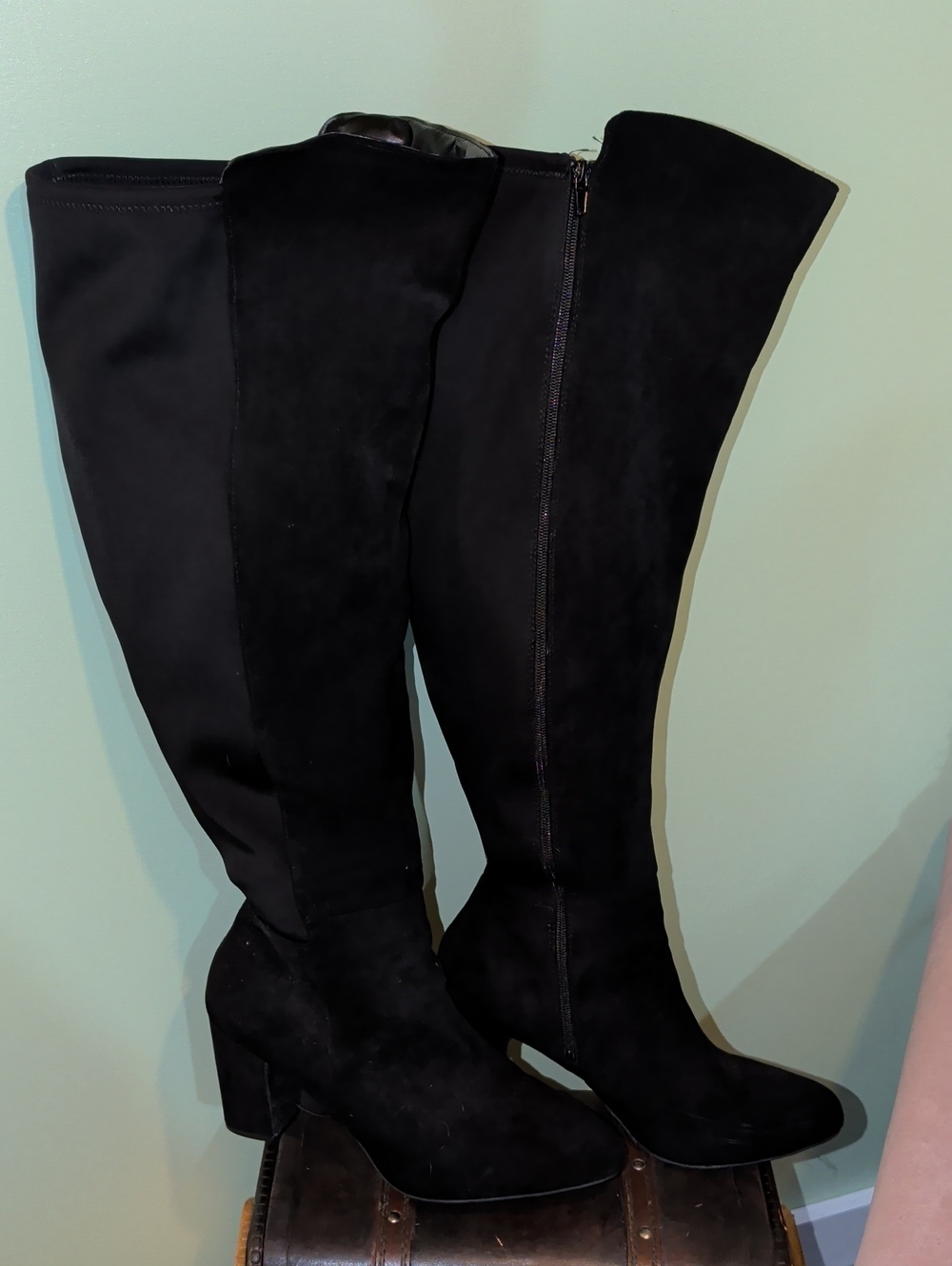 Forever 21 Black Over-the-Knee Wide Calf Block Heel Boots